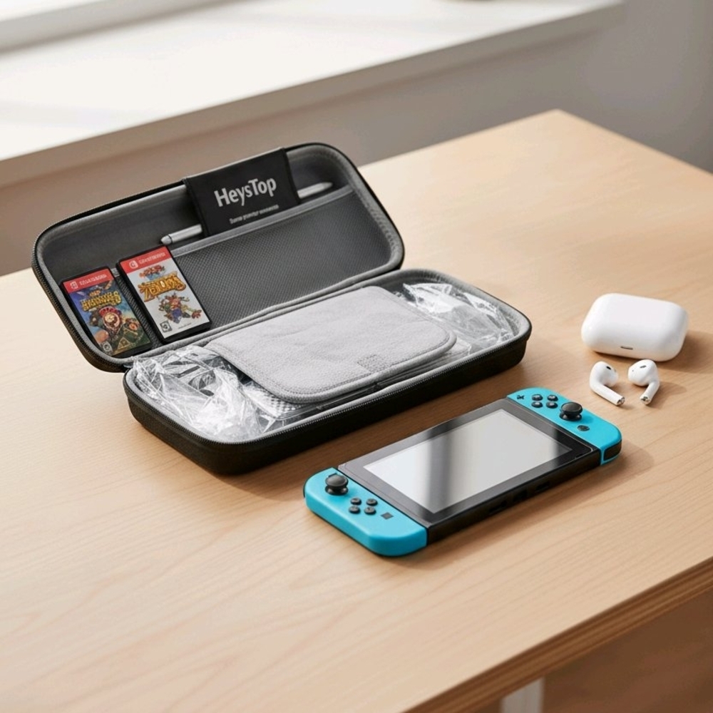 This is a protective carrying case designed for the Nintendo Switch. It features